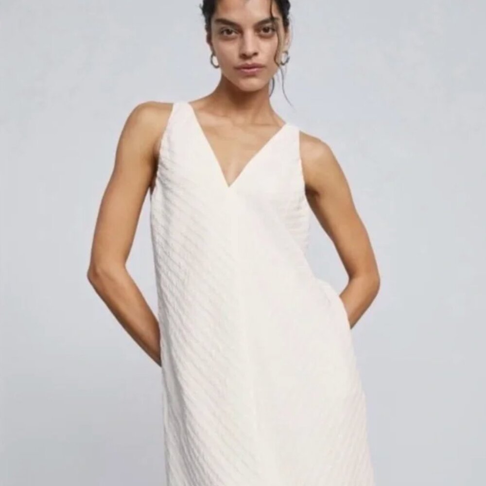 NWT Everlane The City Stripe Midi Dress - White
